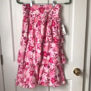 Tiered pink floral 100% cotton full midi skirt INC NWT 6